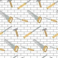 Carpentry tools pattern design brick wall vector