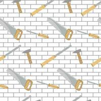 Carpentry tools pattern design brick wall vector