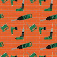Power tools on brick wall pattern vector