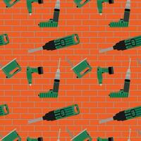 Power tools on brick wall pattern vector