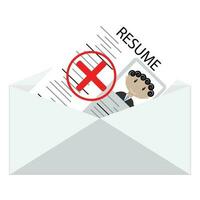 Negative answer to resume. Message envelope with containing a negative solution. Vector illustration