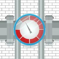 Spectrum indicator on the pipe. Index and pointer arrow, measure pressure or temperature. Vector illustration