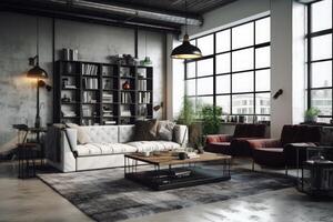 Interior of modern loft style living room , photo