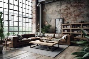 Interior of modern loft style living room , photo