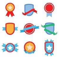 Flat badge set. Label banner, shield with ribbon, sticker and badge vector illustration