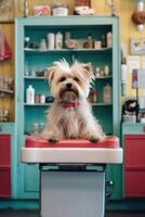 Cute dog at groomer salon, photo