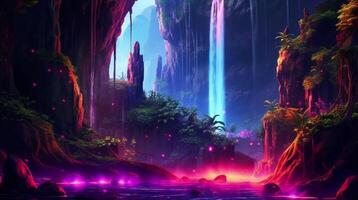 Wasserfall Neon- Animation. generativ ai. video