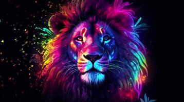 Fantasy abstract neon lion head  animation. Generative AI. video