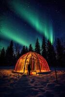 camping in the north with northern lights, photo