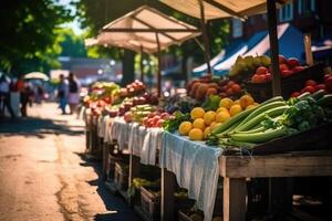 local tienda de comestibles mercado en calle. ai generado foto