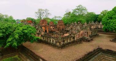 An aerial view of the Prasat Hin Mueang Tam, The most famous tourist attraction in Buriram, Thailand video