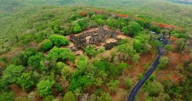 An aerial view of the Prasat Hin Phanom Rung, The most famous tourist attraction in Buriram, Thailand video
