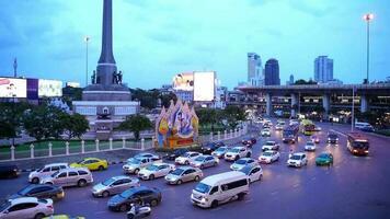 Slow motion Heavy Traffic in the Center of Bangkok around Victory Monument in Bangkok, Thailand video
