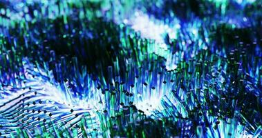 filas de cristal palos en ola desde por 3d representación. brillante ligero desde suelo video