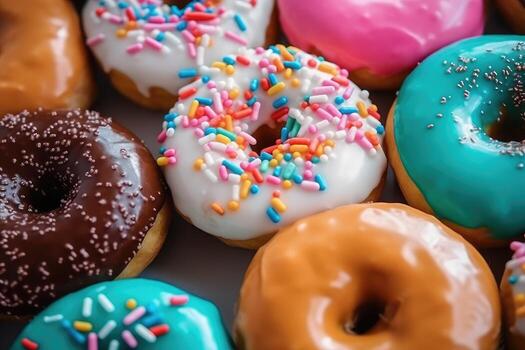 Colorful pattern of donuts, photo