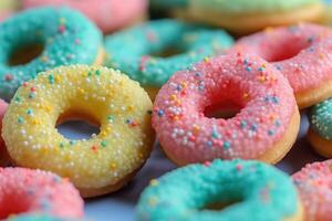 Colorful pattern of donuts, photo