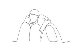 Continuous one-line drawing rear view of grandparents walking. Grandparent day concept. Single line drawing design graphic vector illustration