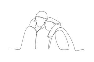 Continuous one-line drawing rear view of grandparents walking. Grandparent day concept. Single line drawing design graphic vector illustration