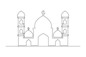 Single one-line drawing mosque for Islamic new year celebration. Islamic new year concept. Continuous line drawing illustration vector