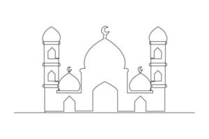 Single one-line drawing mosque for Islamic new year celebration. Islamic new year concept. Continuous line drawing illustration vector