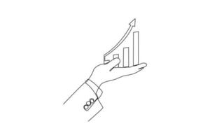 Continuous one-line drawing handholding business chart. Business charts concept. Single line drawing design graphic vector illustration