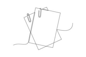 Continuous one-line drawing two documents with paper clips. Document thin concept. Single line drawing design graphic vector illustration