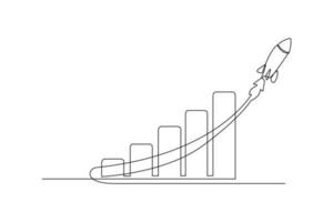 Continuous one-line drawing of a business graph with an up arrow. Business charts concept. Single line drawing design graphic vector illustration