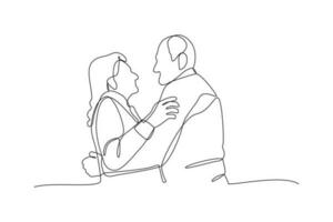Continuous one-line drawing happy grandparents dancing together. Grandparent day concept. Single line drawing design graphic vector illustration