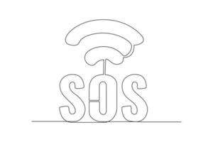 Continuous one-line drawing SOS network. Emergency SOS concept. Single line drawing design graphic vector illustration