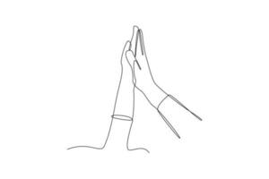 Continuous one-line drawing two hands high five. Friendship Day concept. Single line drawing design graphic vector illustration