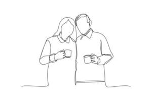 Continuous one-line drawing grandparents drinking coffee together. Grandparent day concept. Single line drawing design graphic vector illustration
