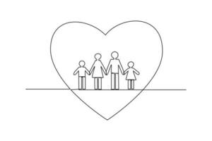 Continuous one line drawing care about family life, assurance protection. Insurance concept. Single line draw design vector graphic illustration.