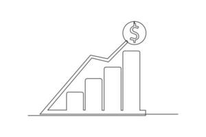 Continuous one-line drawing business profit chart rising high. Business charts concept. Single line drawing design graphic vector illustration