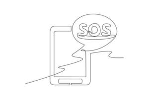 Continuous one-line drawing emergency SOS on the tablet. Emergency SOS concept. Single line drawing design graphic vector illustration