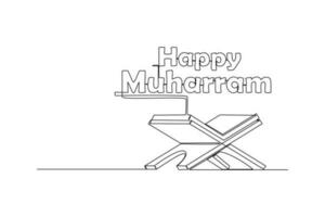 Single one-line drawing happy Muharram poster. Islamic new year concept. Continuous line drawing illustration vector