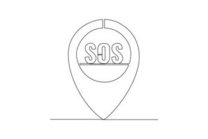 Continuous one-line drawing SOS direction location. Emergency SOS concept. Single line drawing design graphic vector illustration