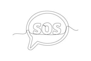 Continuous one-line drawing of emergency SOS chat symbol. Emergency SOS concept. Single line drawing design graphic vector illustration