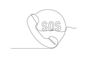 Continuous one-line drawing telephone and emergency SOS. Emergency SOS concept. Single line drawing design graphic vector illustration