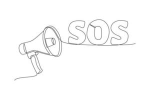 Continuous one-line drawing emergency SOS announcement. Emergency SOS concept. Single line drawing design graphic vector illustration