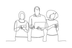 Single one-line drawing student presentation in class. Diversity in college concept. Continuous line drawing illustration vector