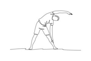 Continuous one-line drawing boy doing stretching exercises. Class it up concept. Single line drawing design graphic vector illustration