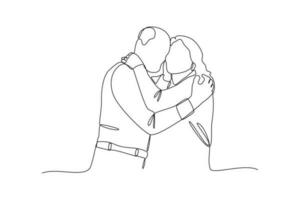 Continuous one-line drawing grandparents hugging tenderly. Grandparent day concept. Single line drawing design graphic vector illustration