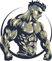 A muscle masculine bodybuilder with a circle in the middle vector
