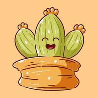 Cute chubby cactus having laughing face expression vector