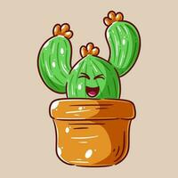 Cute cactus having facial expression with pot vector