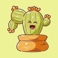 Cute cactus having happy laughing face expression vector