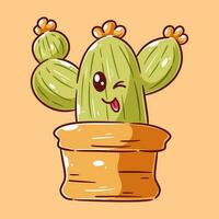 Cute cactus having happy facial expression vector
