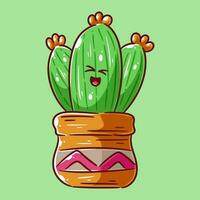 Cute cactus having happy laughing face expression with pot vector