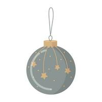 Silver Christmas tree ball with gold shooting stars and polka dots. Vector New Year illustration.