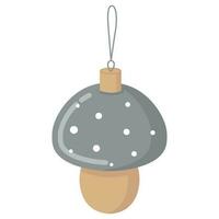 A Christmas tree mushroom with a silver cap in white polka dots with a golden leg on a string. vector